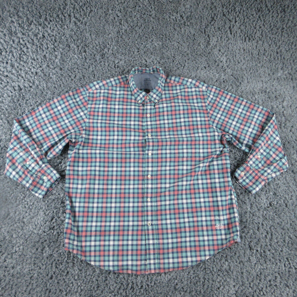 Izod Shirt Mens Extra Large Pink Green Plaid Saltwater Relaxed Button Down